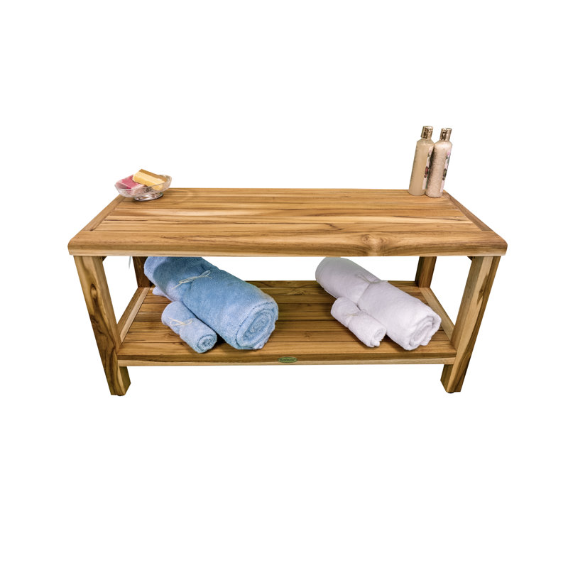 Teak Freestanding Shower Bench with Shelf and LiftAide Arms