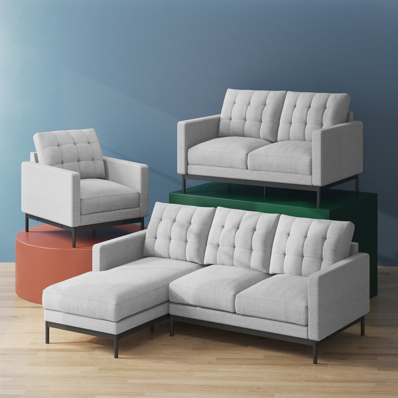 Thompson Upholstered L-Shaped Sectional Reversible, Thompson Light Grey
