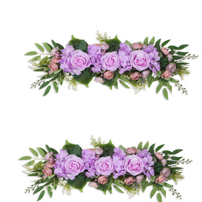 ensemble de 2 fleurs roses, fleurs artificielles rustiques, couronne de porte pivoine, couronne de pivoines à feuilles vertes et décoration de maison