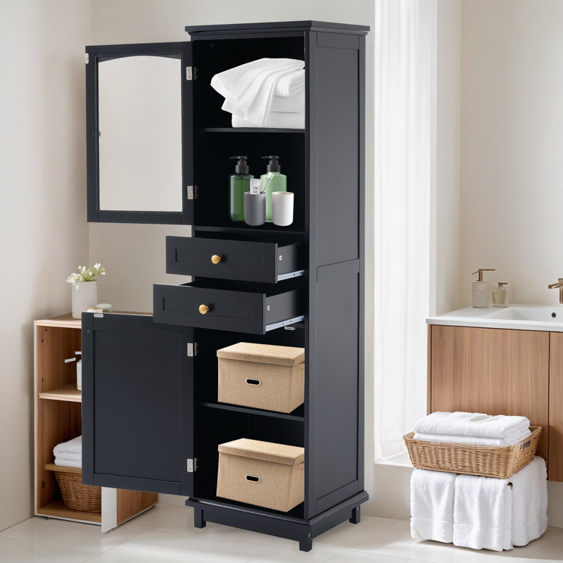 Freestanding Bathroom Cabinet With Drawers, Black