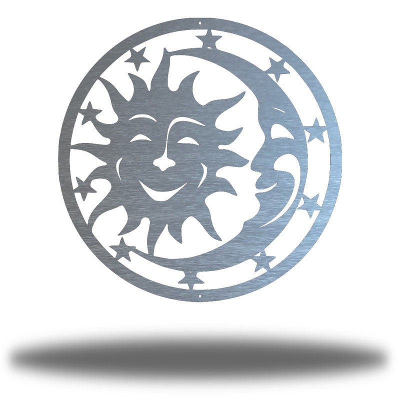 Décoration murale soleil et lune, H 12 po x l 12 po x P 0,06 po, Argent