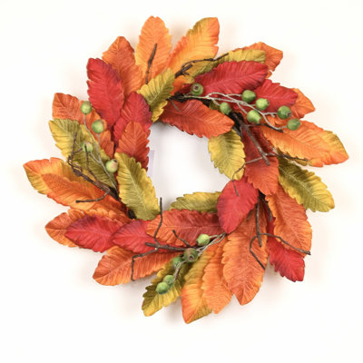 24" Artificial Farmhouse Twig Autumn Oak Leaves Berries Fall Harvest Front Door Wreath Thanksgiving Day Indoor Fireplace Decor