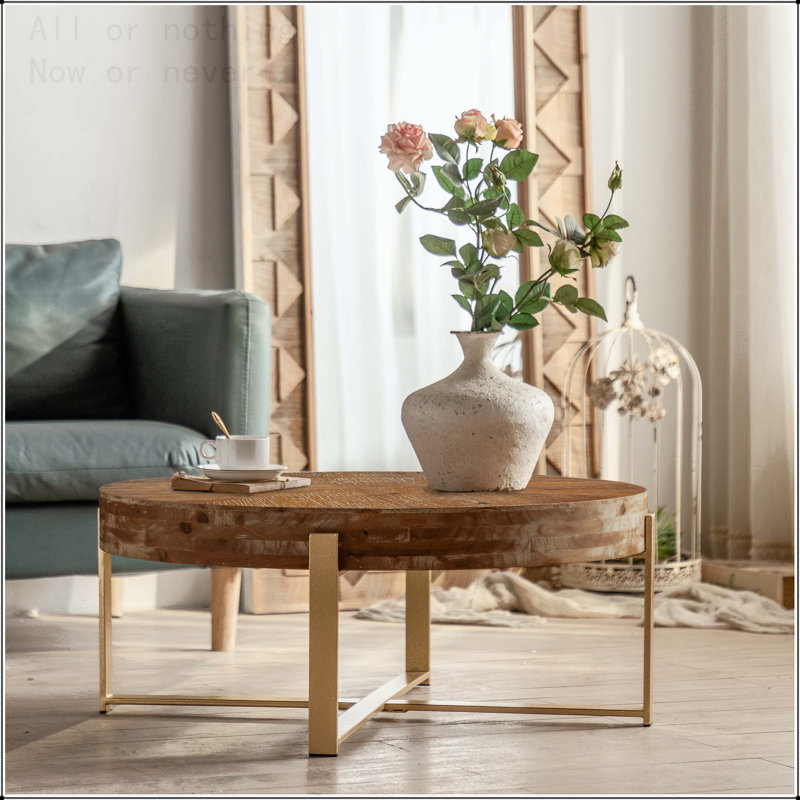 Table basse ronde moderne avec pieds croisés, L 31,29 po, Or