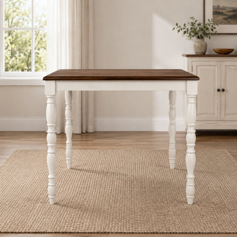 Ensemble de salle à manger à hauteur de comptoir 5 pièces: table en chêne de style campagnard et 4 chaises à dossier en échelle - Conception carrée compacte pour petit coin-repas et cuisine de campagne