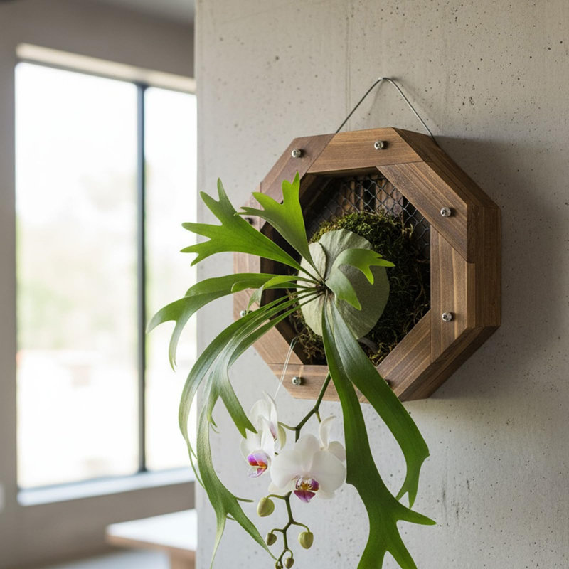 Staghorn Fern Kit de fixation Cadre de plantation suspendu Support à plante en bois pour orchidées et herbes
