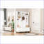 Portemanteau avec banc de rangement, blanc moderne + portemanteau doré 6 crochets, rangement pour hall d'entrée | Blanc + or | Panneau de particules