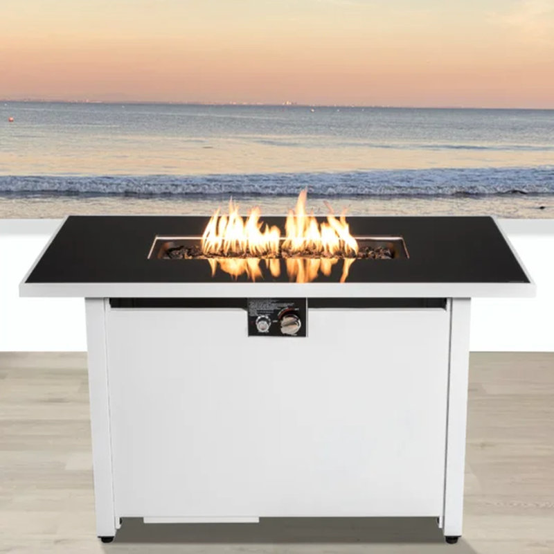 43" Rectangular Fire Pit - Smoked Glass & Stainless Steel 50,000 Output White Year-Round Outdoor Comfort Hidden Propane Tank Space With Gathering Place Compartment For Use