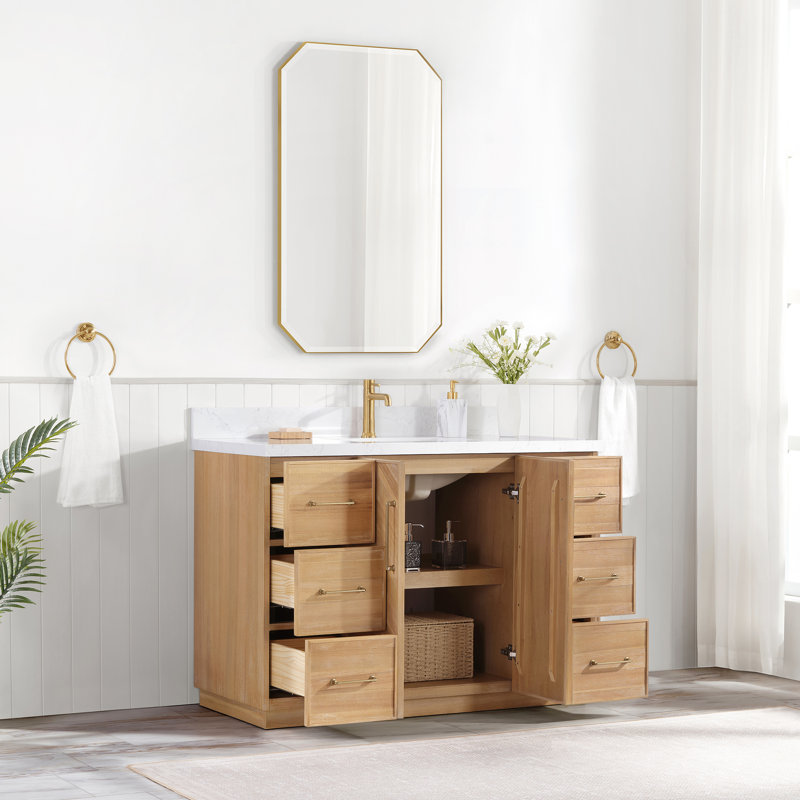 Hayter Single Bath Vanity in Acacia Classic Gray with White Grain Composite Stone Top, 48"
