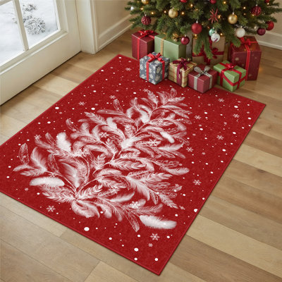 Velora Christmas Decorative Washable Area Rug With Non-Slip Backing in Red
