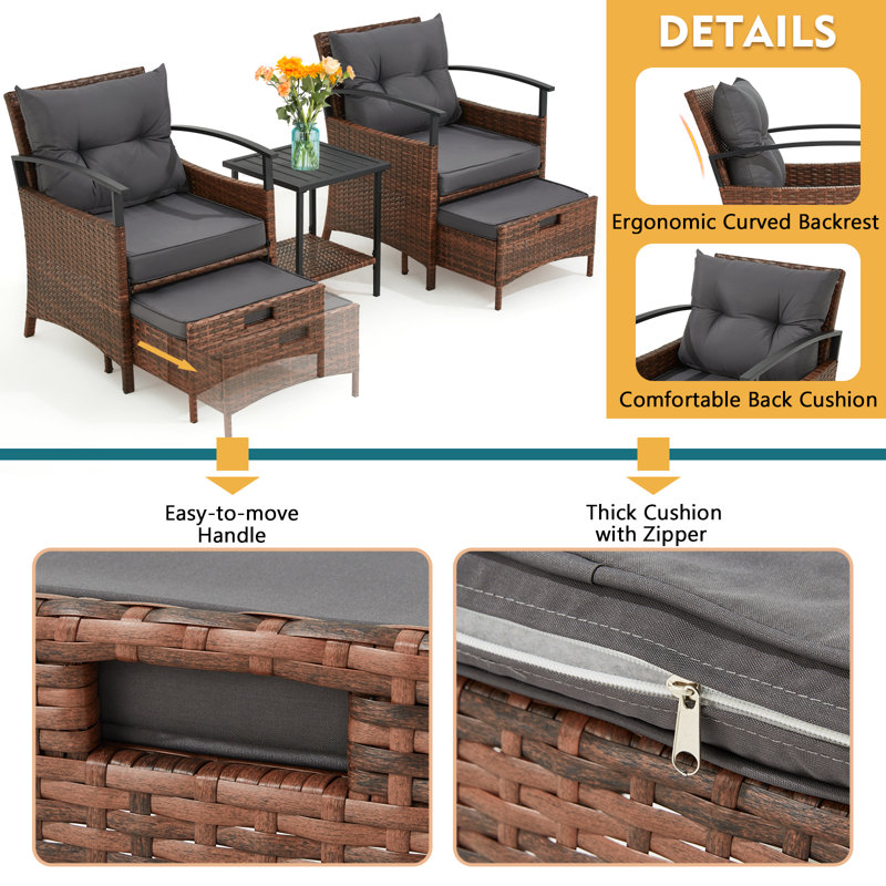 Rashaan 2 - Person Patio Conversation Set with Cushions, Gray