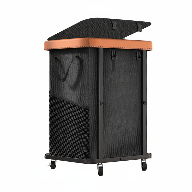 150L Rolling Laundry Basket with Wheels & Leather Patchwork