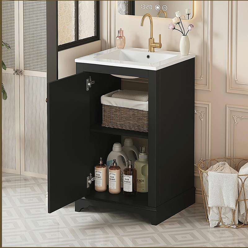 Meuble-lavabo avec porte en céramique 20 po, meuble-lavabo avec porte, Noir