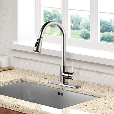Kitchen Faucet With Pull Down Spray, Stainless Steel, Brushed Nickel, To Fouling, 1.8Gpm Flow Rate In Water Hammer, Max