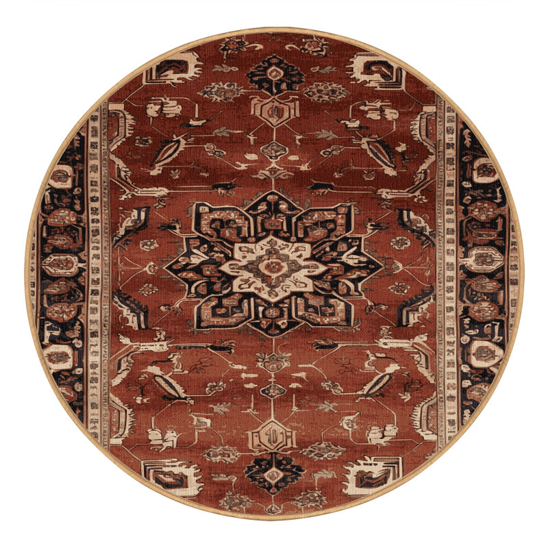 Machine Washable Persian Brown Area Rug, Round 5' x 5'