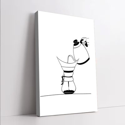 1 pièce, art mural, affiche, impression de café minimaliste, dessin au trait noir et blanc de la cafetière pour cuisine, décoration murale, décoration moderne pour les amateurs de café, art mural simple, peinture sur toile sans cadre