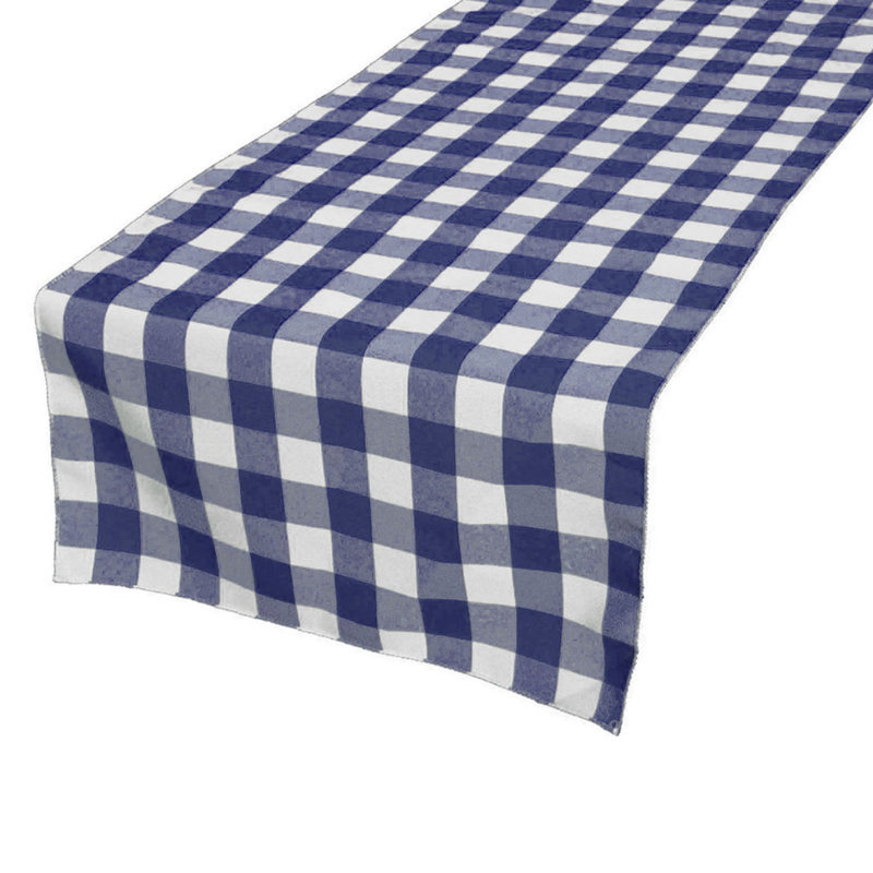 Gingham Checkered Print Table Runner, Navy, 90" Rectangle