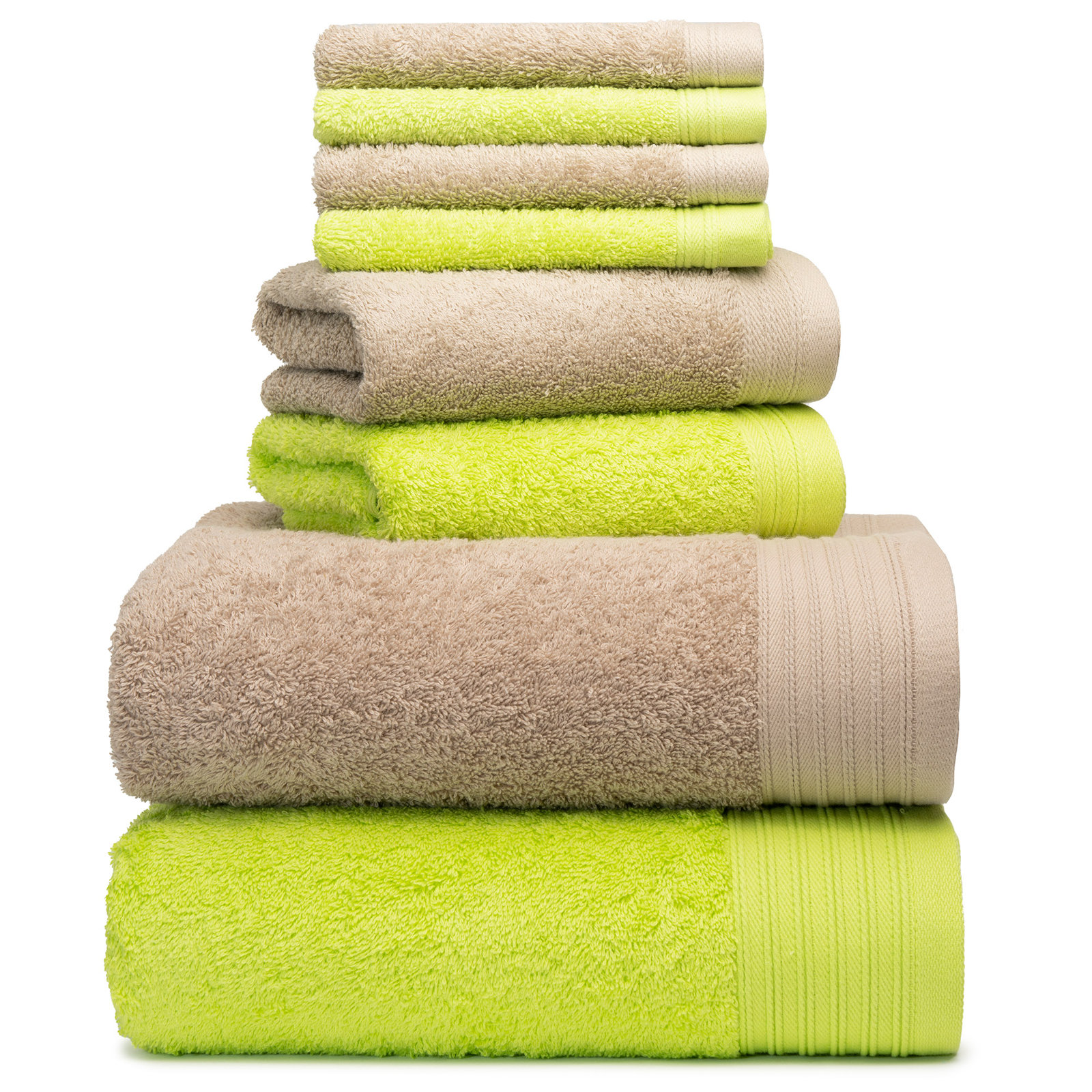 Doncia 8 Piece 100% Cotton Towel Set, Apple Green/Sand