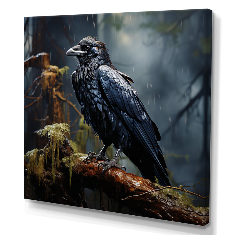«Black Raven forest Guardian I» - art mural grand corbeau, Toile tendue, H 36 po x l 36 po x P 1,5 po