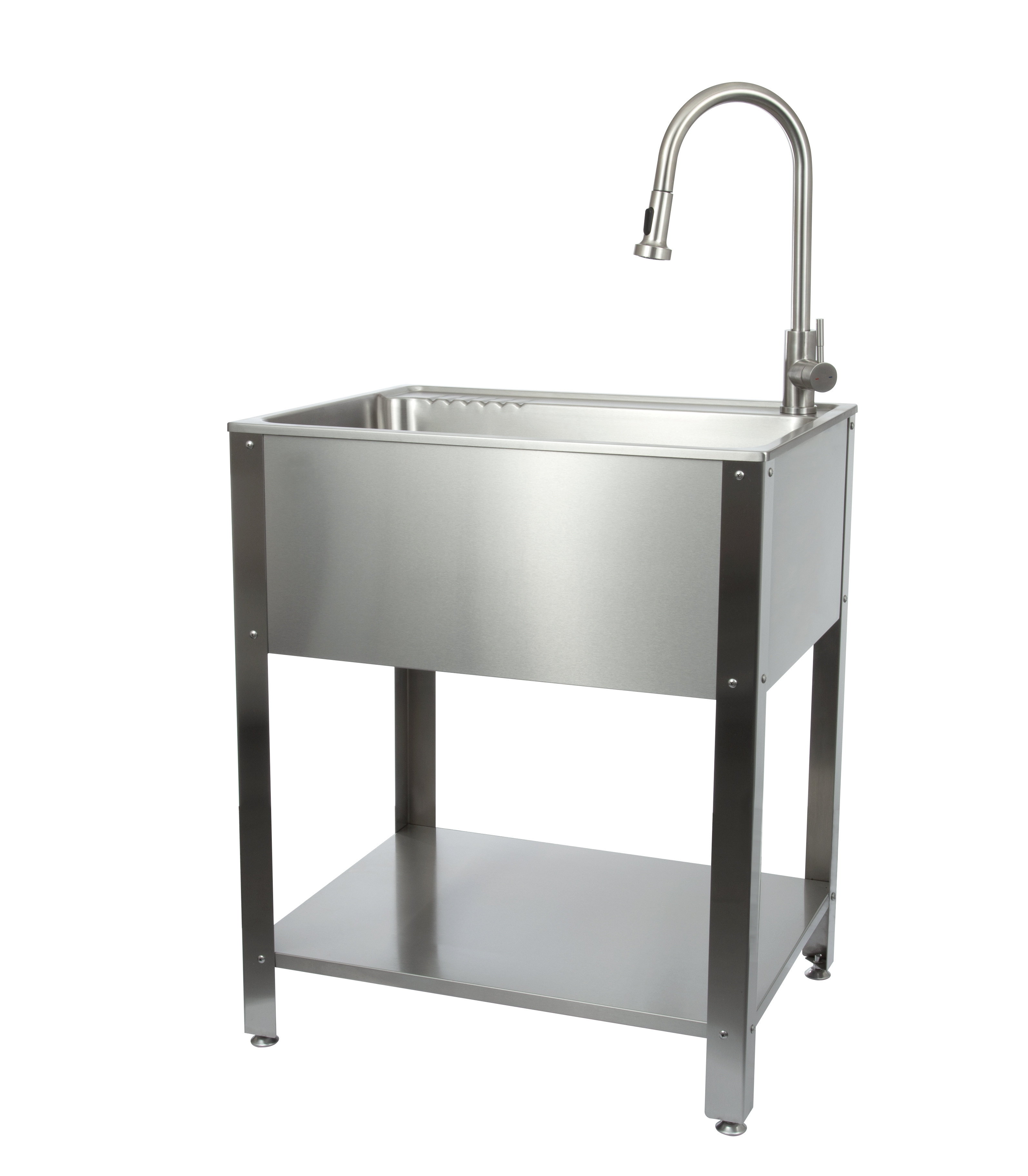 Kitchen Sink and Cabinet Combo,Utility Laundry Sink with Stainless Steel  Basin,Bathroom Vanity Aluminum Base Cabinet,Single Freestanding Garage Sink