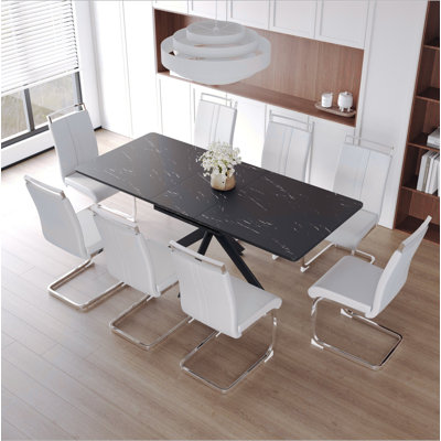 Ensemble de table de salle à manger extensible pour 6 à 8 personnes pour la salle à manger, chaise de salle à manger rembourrée en forme de C et de table de salle à manger avec pieds en métal