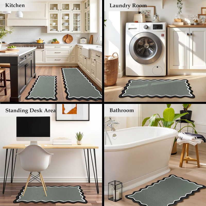 Ensemble de 2 tapis de cuisine anti-fatigue antidérapants, Noir gris
