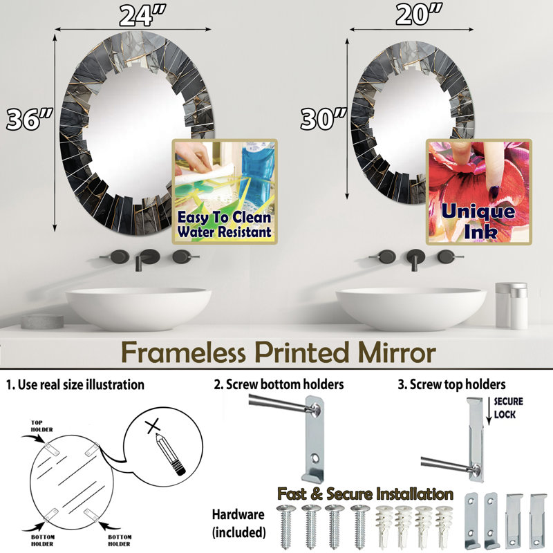 Hesperos - Miroir mural moderne ovale, 36 po x 24 po