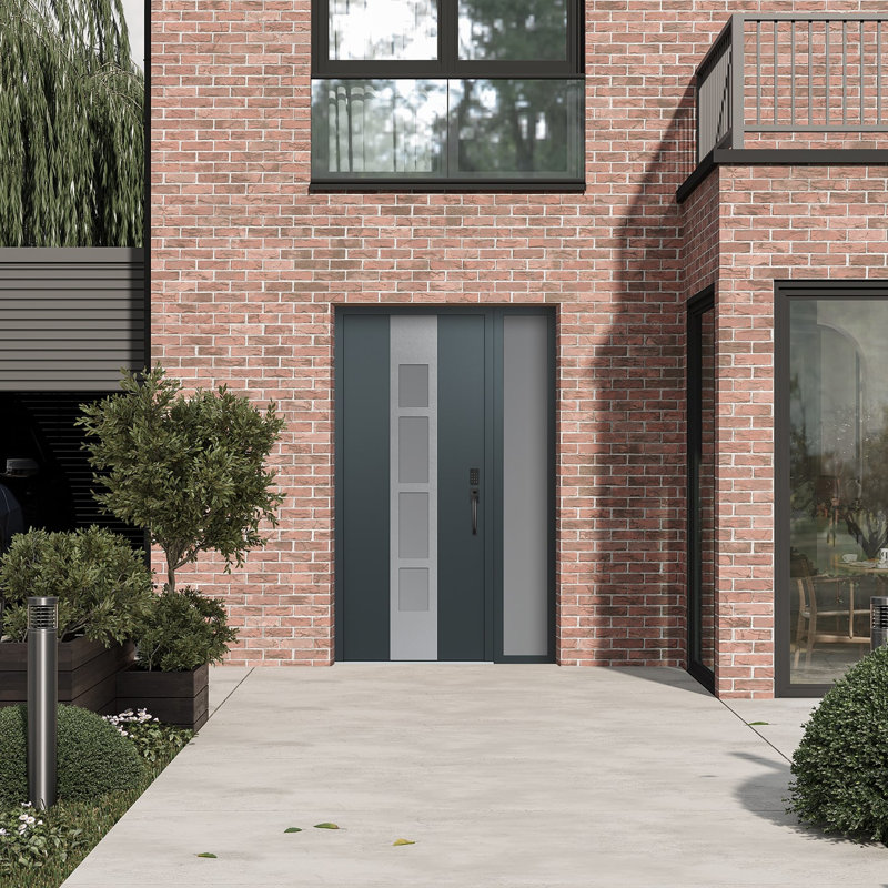 Porte d'entrée pré-suspendue en acier argenté avec panneau latéral Diamond A10, L 53,25 po x H 81,69 po