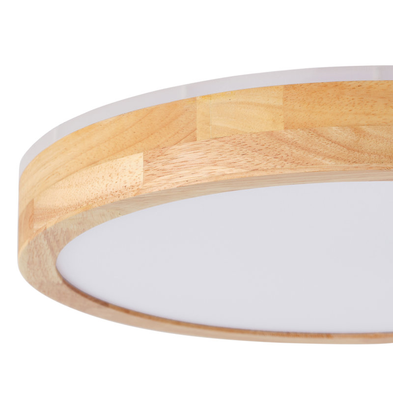 Dimmable Wood LED Flush Mount Ceiling Light, 5CCT 3000K-6000K Modern Round Close to Ceiling Lighting Fixtures for Bedroom, Kitchen, Hallway, Laundry Room