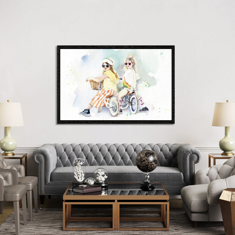 Girlfriends 1 Piece Painting on Canvas, 101.6cm H x 152.4cm W x 3.81cm D, Black Framed