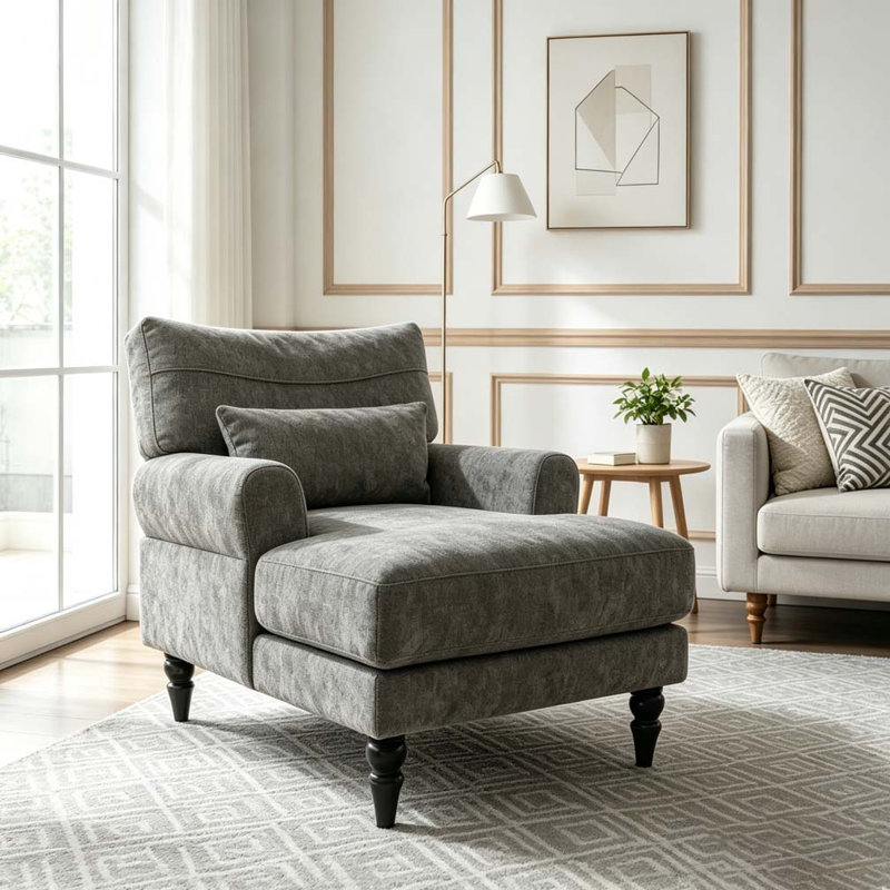 Chaise de loisir d'intérieur rembourrée, chaise longue moderne, Gris