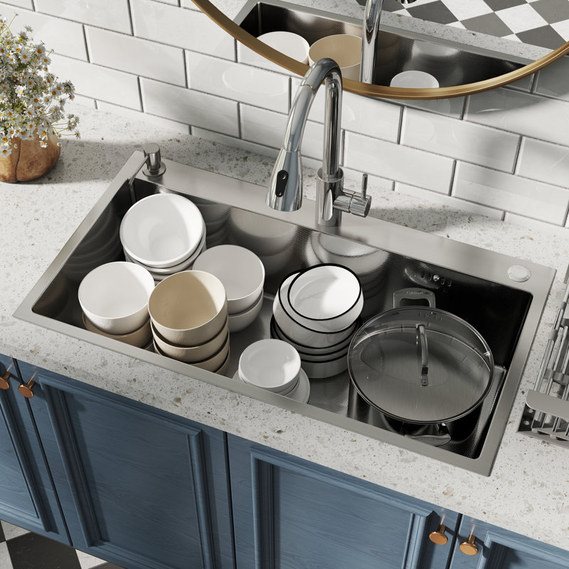 Évier de cuisine en acier inoxydable 304 avec robinet coulissant L 32 po x l 18 po