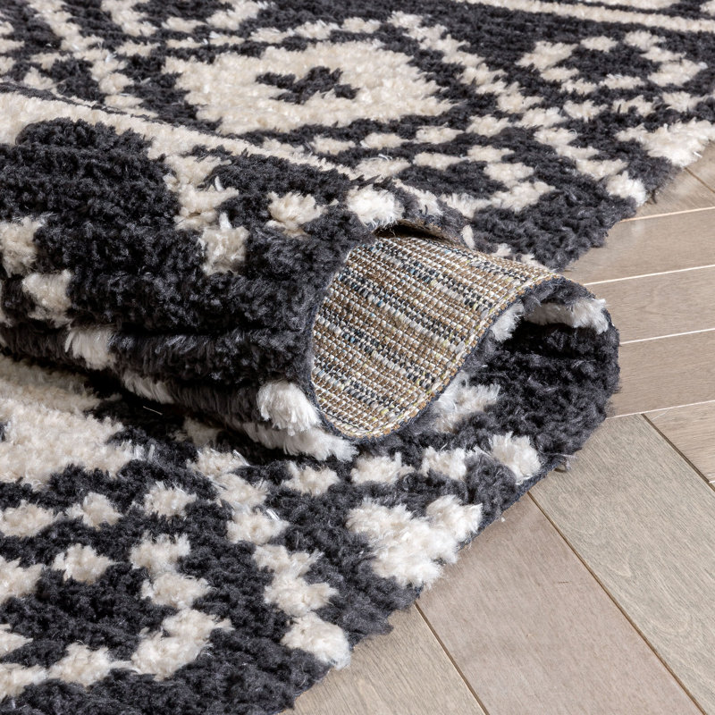 Maya Black and White Synthetic Handmade Area Rug