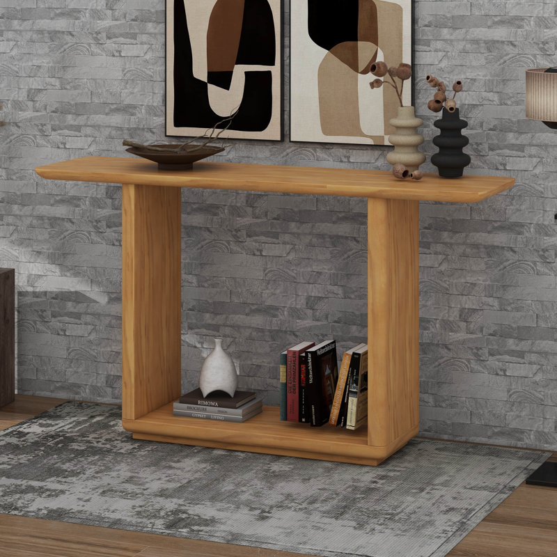 Elegant Minimalist Console Table With Curved Corners, Brown