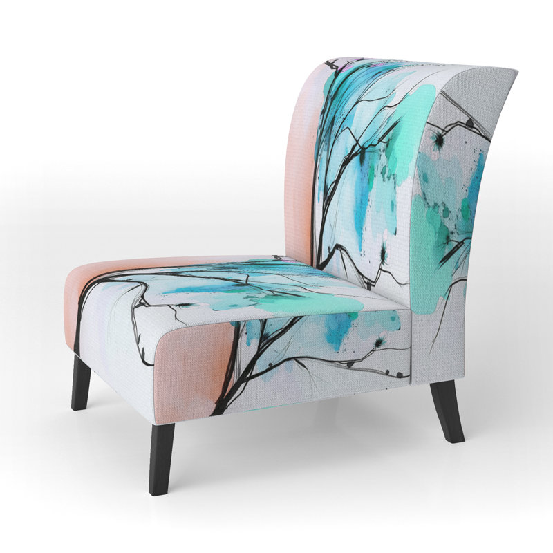 Fleurs abstraites - Fauteuil de chambre rembourré traditionnel, Bleu / corail
