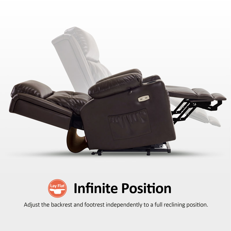 Coolkeeran Lay Flat Dual Motor Power Recliner Lift Chair with Heat and Massage, Infinite Position, Dark Brown Faux Leather