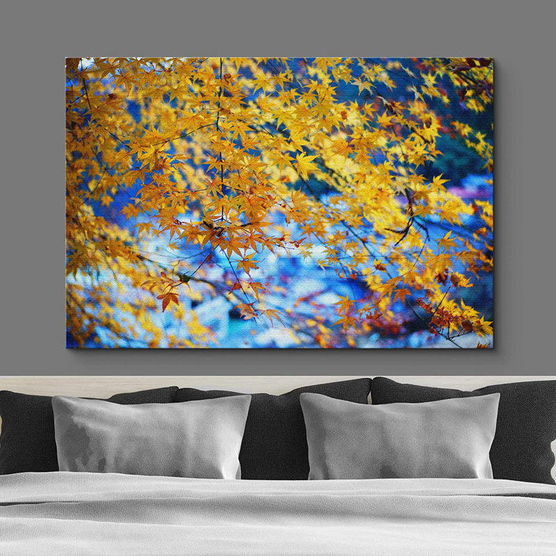 Feuille d'automne jaune à contraste élevé - Nature sauvage - photographie, H 12 po x l 18 po x P 1,5 po, Toile tendue