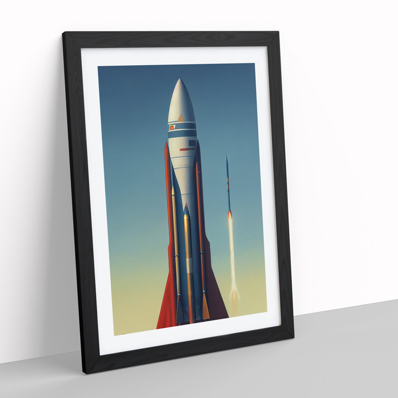 Awesome Spaceship Rocket 1 Piece Single Picture Frame Wall Art, 34cm H x 25cm W x 2cm D, Black Framed