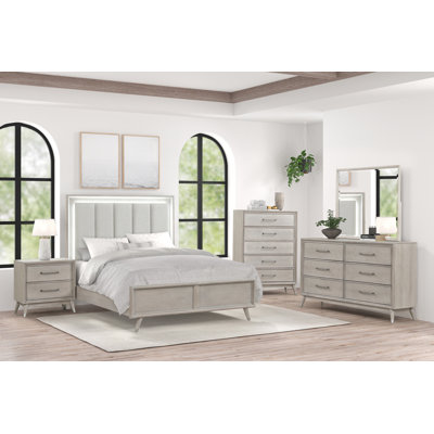 Haak 5-piece Bedroom Set With Touch Led Lighting, Gray Oak Finish by Wrought Studio