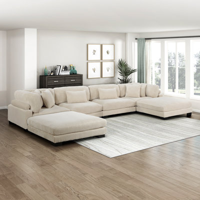 Lintz 180”W Modern Corduroy Track Arm Modular Sectional Sofa