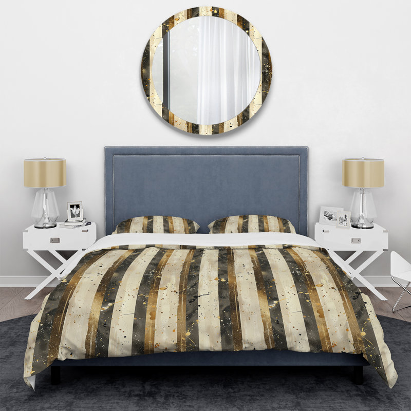Ensemble de housse de couette Beige Gold Glam Sparkling Stripes III - Glam, Housse de couette très grand + 2 taies décorativ