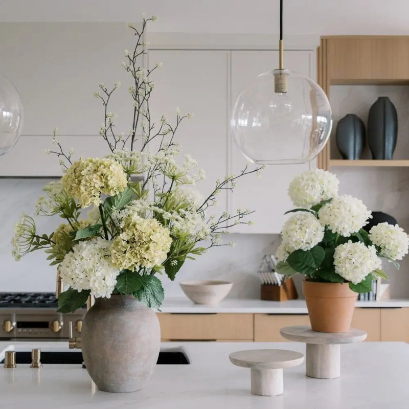 23" Artificial White Potted Hydrangea Plant