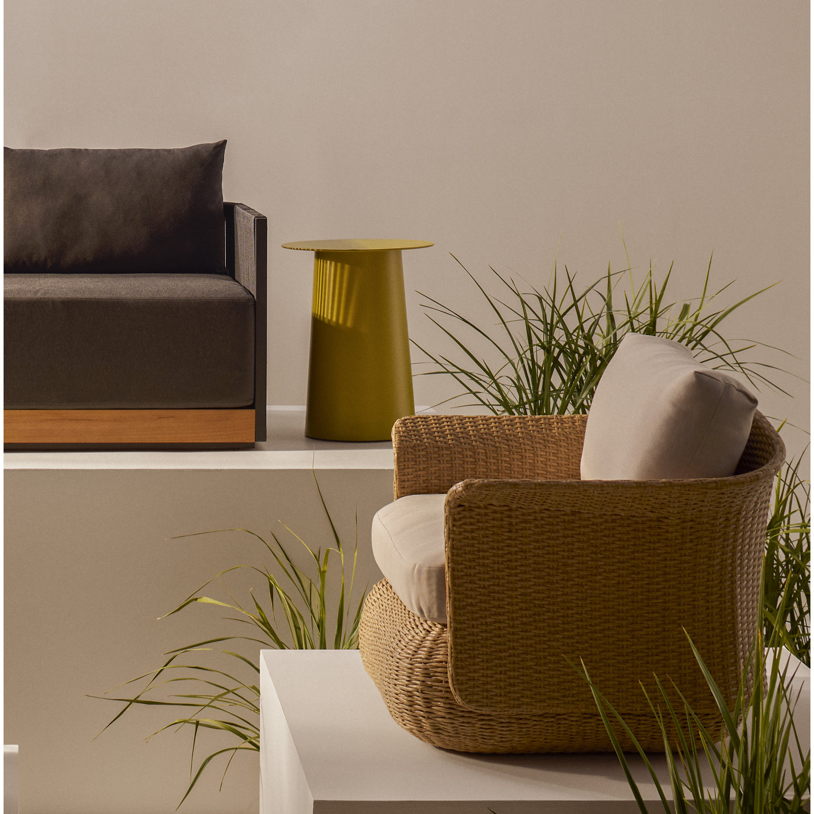 Circula End Table, Ochre, 21" H x 17" W x 17" D