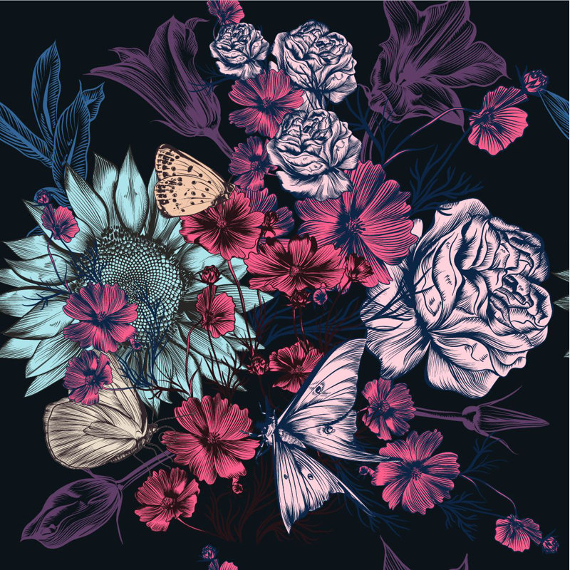 Austinn Floral Wall Mural, Vinyl, 8.34" W x 100" L