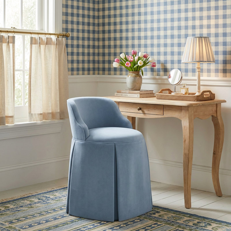 Chaise de coiffeuse à jupe, Velours océan