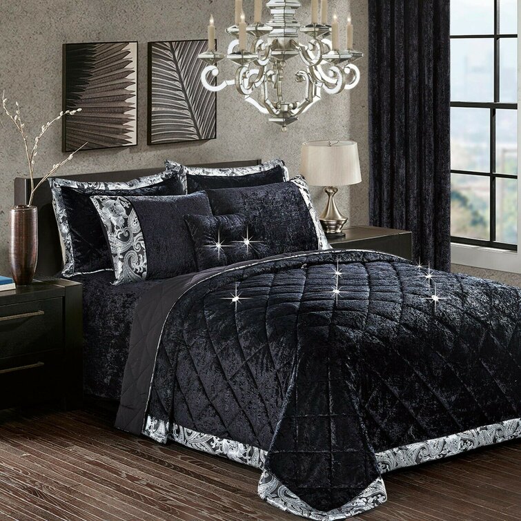Velvet Solid Colour Bedspread with Pillow Shams