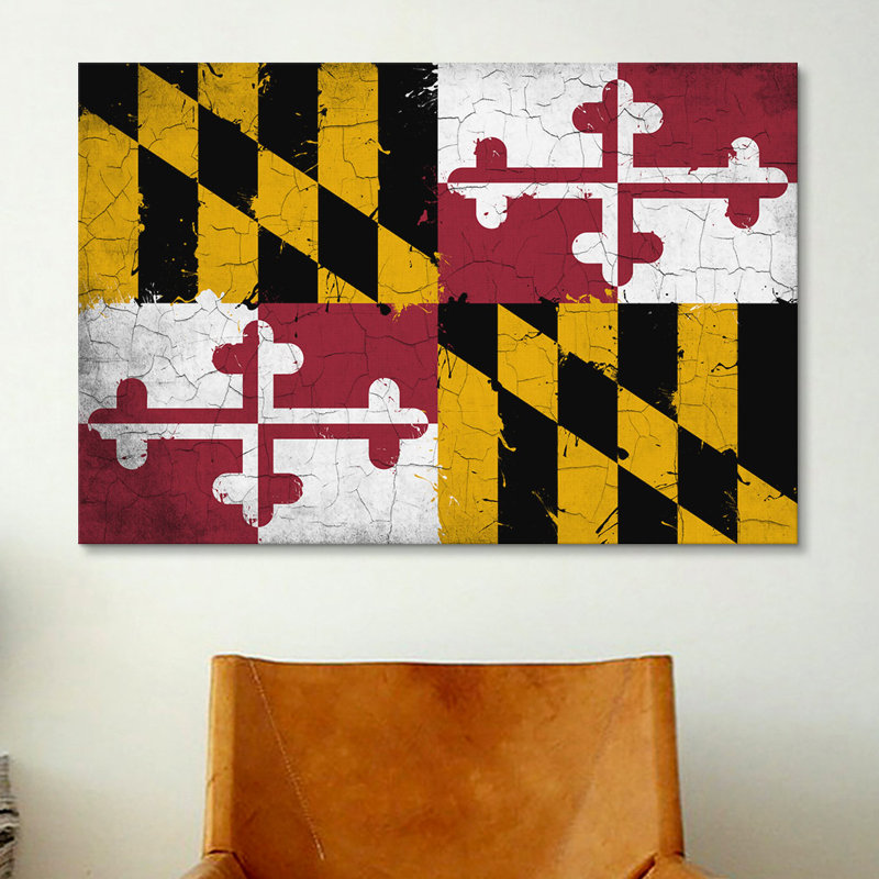 «Maryland Flag», impression grunge sur toile, H 18 po x l 26 po x P 1,5 po, Pas de tapis, Toile tendue