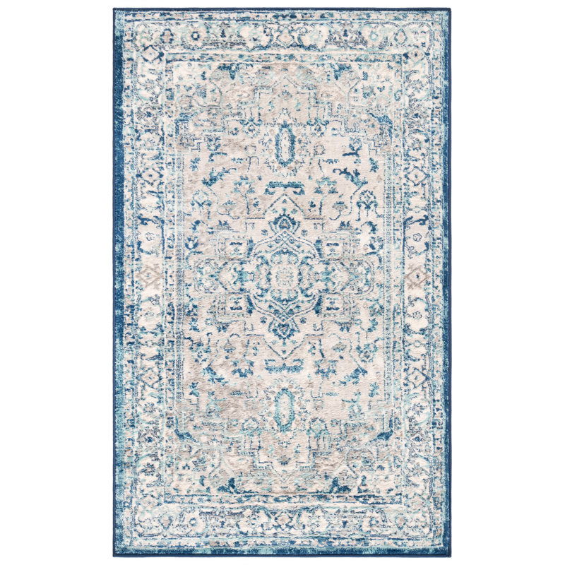 Aurich Light Gray/Blue Oriental Rug, Rectangle 3' x 5'