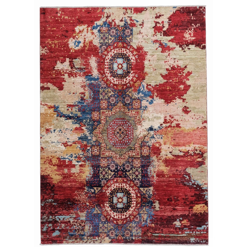 High-Quality Hand-Knotted Red And Blue Area Rug