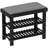 Black 3-tier Bamboo Shoe Storage Bench, Entryway Shoe Organizer Bench With Soft Thick Cushion, Ventilated Slatted Shelf Heavy Duty Comfort Seat Design For Entryway Hallway Home Furniture