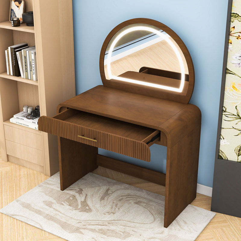 Makeup Vanity with Removable LED Mirror and Spacious Drawer, Espresso